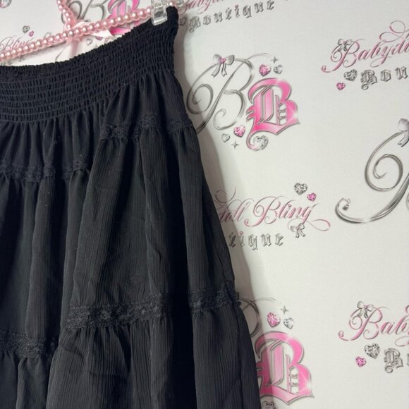 Beechers brook skirt ruffle tiered hem lace detail black stretchy waist band - Picture 4 of 5